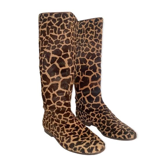 VINTAGE MISS MAUD PARIS Giraffe Print Hair Calf Knee High Boots, Size 7.5 - Picture 2 of 6